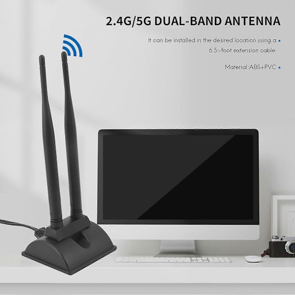 2.4G/5G Dual-Band Antenne med 2 meter forlængerkabel 6DB Magnetisk Base Trådløst Netværkskort WIFI SMA Antenne