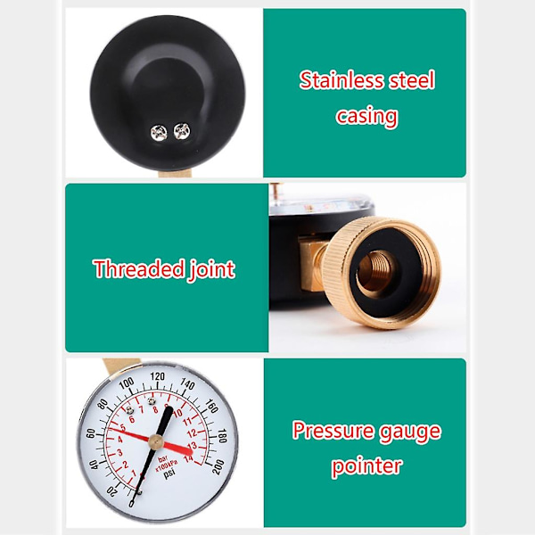 Mini Vanntrykksmåler Dial-Meter Måler 3/4\" NPT for bar/psi Måling