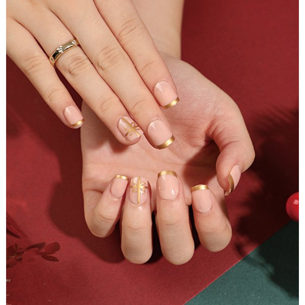 Nail stickers Christmas style gold thread bow wear nail stickers press on nail