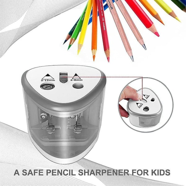 -elektrisk blyantspidser til farveblyanter, batteridrevne blyantspidser til 6-12 mm blyanter, dobbelt hul til kontorskole kunstnere voksne