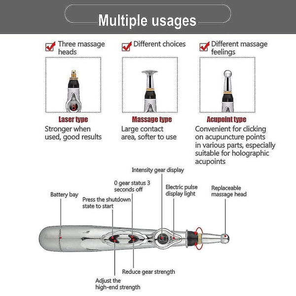 Elektrisk Akupunkturpunktsmassagepenna Smart Pulsmassager Terapi Meridianpenna Smärtlindrande Verktyg Laser 5 Huvuden Energipen