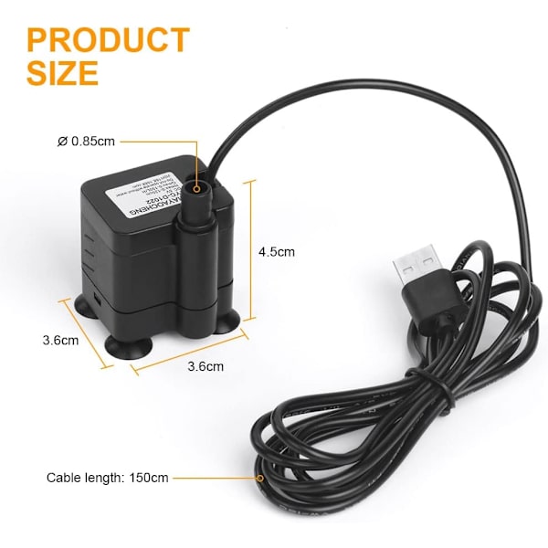 Mini Vandpumpe, 200L/H USB Akvariumpumpe Justerbar Ultra Stille Dyrepumpe, Fisketank Bundsugning Neddykningsbar Pumpe