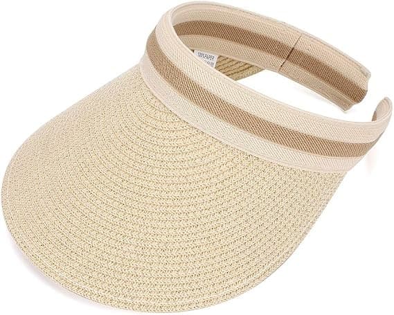 Damehatt med bred brem i strå til strand/golf (sommerhatt)