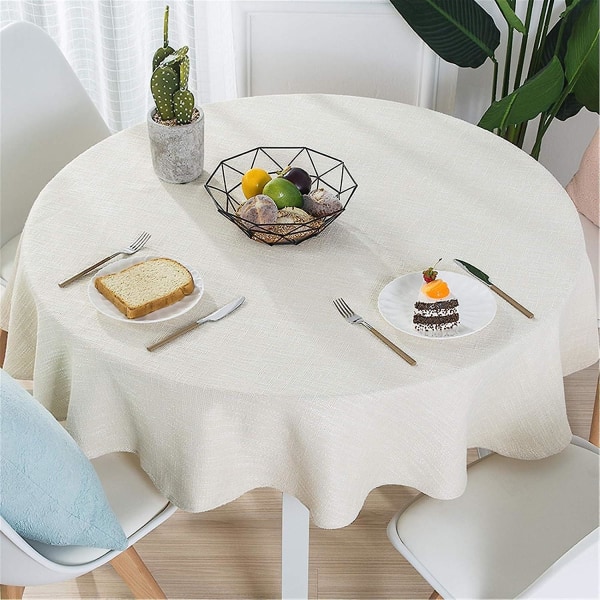 Bomull Linne Enfärgad bordsduk rund enkel stil cover för köket (Off White, Rund - 70 tum)