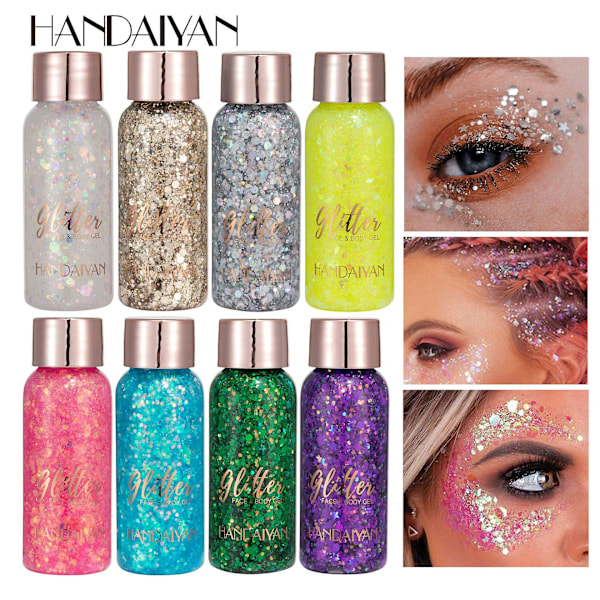 8 stk Flash Eye Shadow Sequins Gel Mermaid Scale Ansikt Kropp Melk Scene Nattklubb Sminke 8 Farger