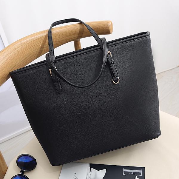 Stor Damer Shopping Tote - Skuldertote Bag PU Lær Lang Håndtak - A4 Stor Kapasitet Shopping Bag - Arbeid Student Bag - Kongeblå