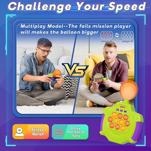 Snabbt tryckspel Pop Fidget-leksak för barn och vuxna, Fash Push Bubble Pop-spel med ballong för festfamilj, Handhållen Pop Elektroniskt sensoriskt klämspe