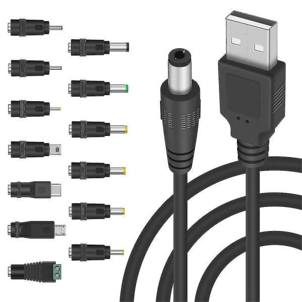 5v DC 5,5 2,1 mm jack laddningskabel Power , USB till DC power med 13 utbytbara pluggar-YUHAO