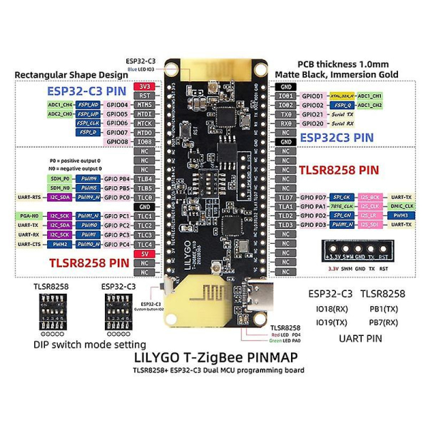 T-zigbee Esp32-c3 Tlsr8258 Zigbee Ultra Lav Effekt IoT Utviklingstavle Wifi Bluetooth Smart Kontroller