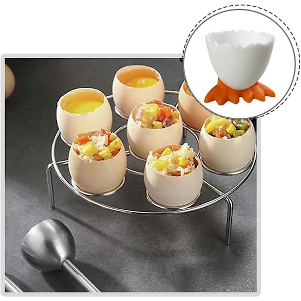 6 st äggkoppar, tecknade äggställ, mjuka och hårda kokta äggkoppar för frukost, brunch, mjukkokta ägg (vita)