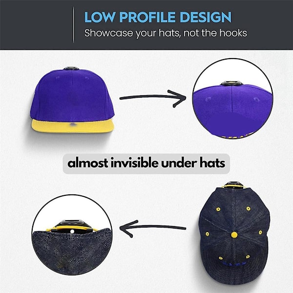 8 stk. Hattkroker for vegg, Hattstativ for Baseballcaps, Hattdisplay, Hattkroker for vegg, Svart