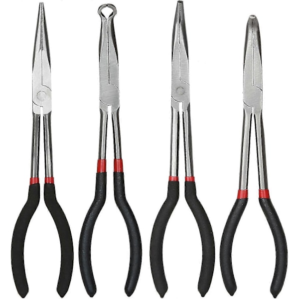Tang og tangsæt med 11 tommer/28 cm spidstang, sæt med 4 lange spidstænger, lige lange spidstænger, 45 graders tang, 90 graders spidstang