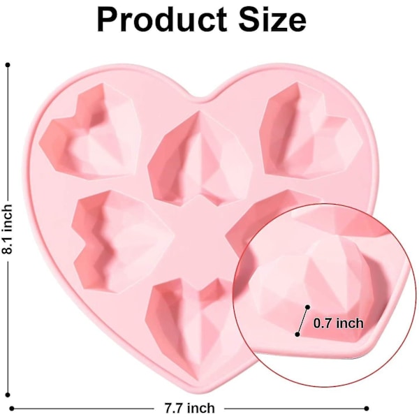 3D Hjerte Silikonform Valentinsdag Chokoladeforme Diamant Hjerte Bageform