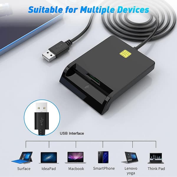 Dhrs Smart Card Reader Dod Militær USB Common Access CAC, Kompatibel med Windows, Mac OS og
