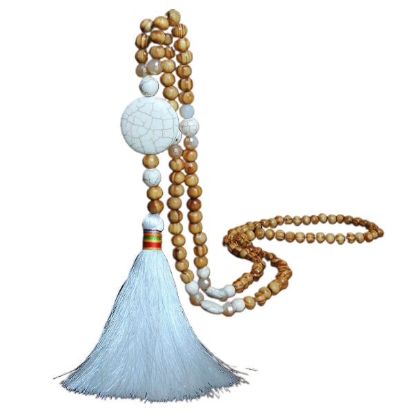 Halsband Lång tofs Handgjorda vit turkos kvinnor bohemiska tofs hänge halsband för fest