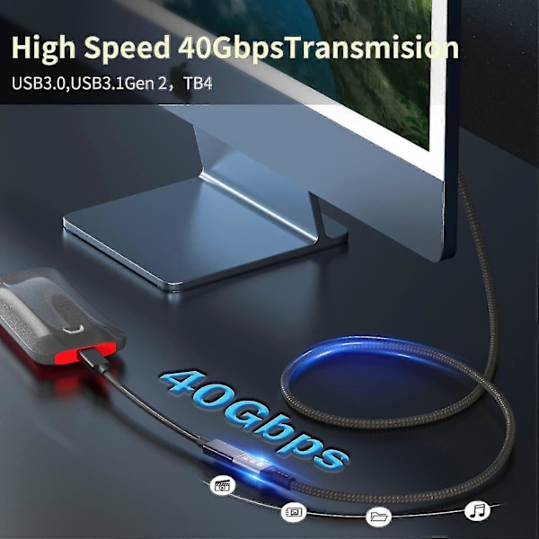 Thunderbolt 4-förlängningskabel, USB-C-kabel till USB C-hane till hona, stödjer 8k/5k@60hz video / 40gbps dataöverföring / 100w laddning(0,8m) js