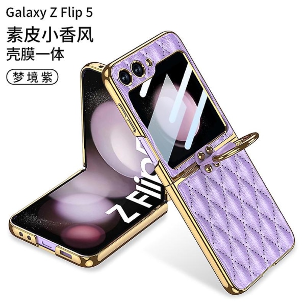 Z Flip 5 case, galvaniserat phone case i diamantläder till Samsung Galaxy Z Flip 5 med ringställ