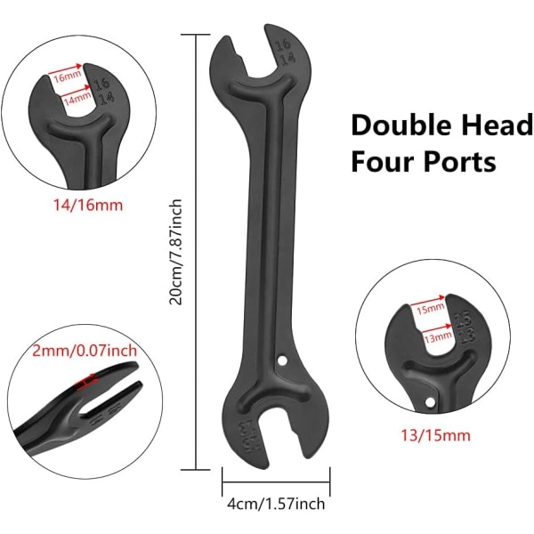 2 stk sykkelkonusnøkkel navnøkkel karbonstål akselnavnøkkel 4 størrelser 13/14/15/16mm