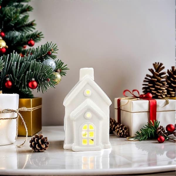 Keramiske hvide julebyhuse med LED-lys G