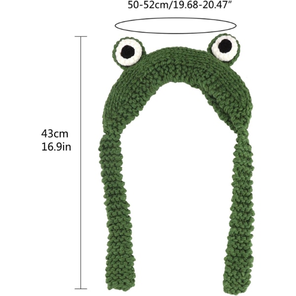 Frog Knit Beanie 42cm Frog Pannebånd Lue Dame Strikket Frosk Beanie Heklet Strikket Pannebånd Søt Ytre Big Eyes Frosk Lue