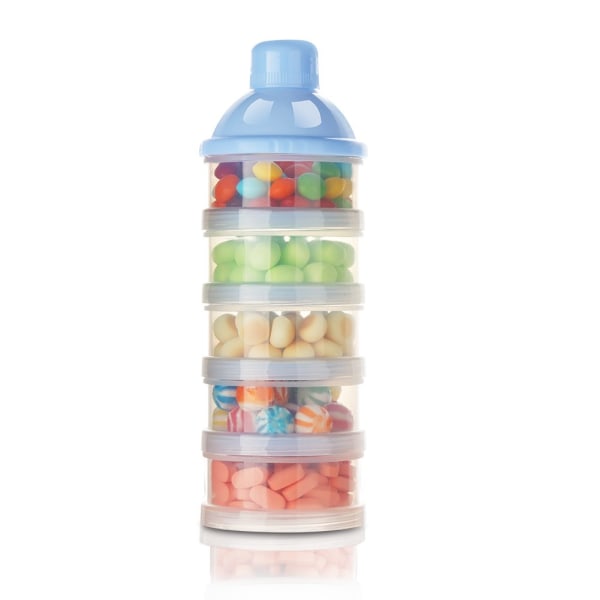 Baby Milk Formula Dispenser, 5-lagers stapelbara formelbehållare, Formula Dispenser On the Move, Baby Matning Reseförvaringsbehållare, BPA-fri, Blu