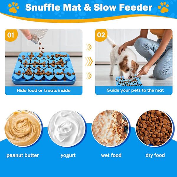 Silikon Snuffle Mat för hundar, Slow Feeder hundskålar, hundsniffmatta slickmatta för luktträning långsam ätning