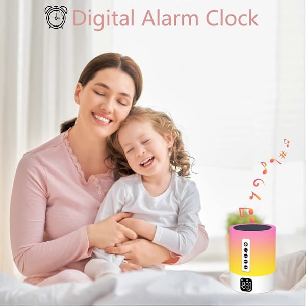 Nattlampa Bluetooth-högtalare, väckarklocka Bluetooth-högtalare, sänglampa med väckarklocka, dimbar färgad bordslampa