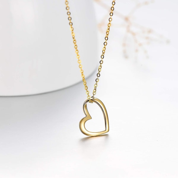 18k hjertekjede for kvinner, solid gull kjærlighet smykker gaver til kone/mor/kjæreste, beste gave (gull)