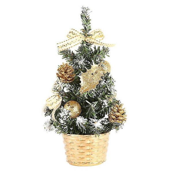 Tabletop Christmas Tree Decorations, Artificial Christmas Pine Tree with Pendants, Artificial Holiday1pcs-Gold