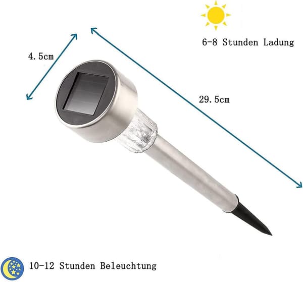 Sæt med 12 LED solcelleanlæg i rustfrit stål