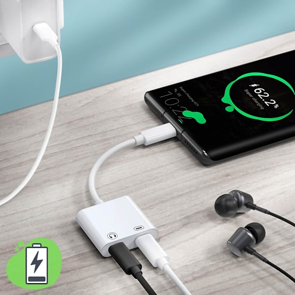 Adapter USB-C Hann til Dobbel USB-C Hunn Lyd og Lading Kompakt Hvit