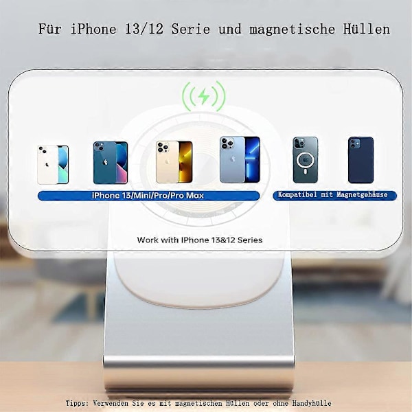 Trådløs oplader kompatibel med MagSafe-oplader, iPhone-oplader, induktiv ladestation, magnetisk induktionsoplader, trådløs hurtigoplader