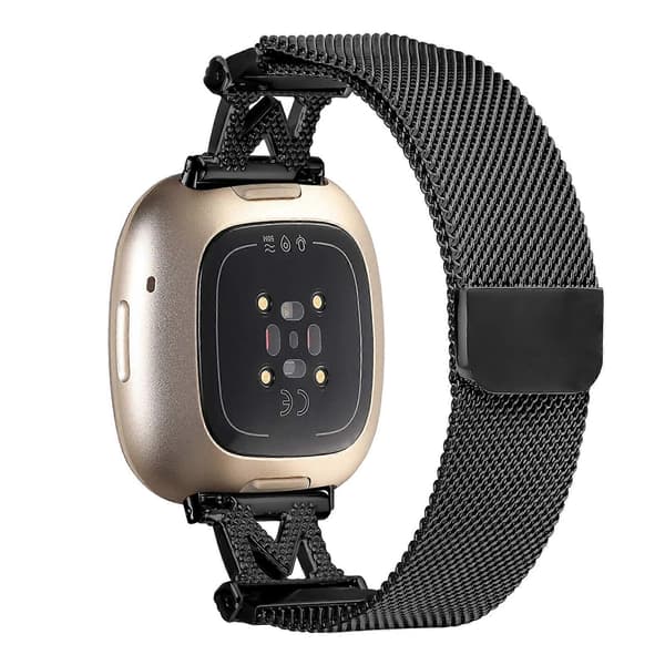M-Type Milanese remme til Fitbit Versa 3 / Sense rustfrit stål metalrem sort