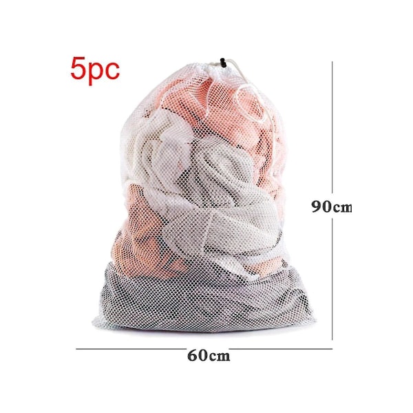 5pcs Drawstring Mesh Laundry Bag Extra Oversized With Shoulder Strap Suitable For University Dormit