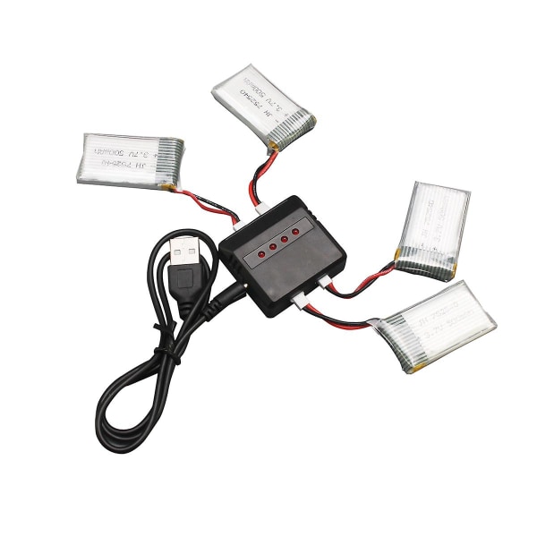 4 stk. 3.7v 500mah Genopladelige Lipo Batterier med Oplader til Syma X5c / X5sc Rc Quadcopter