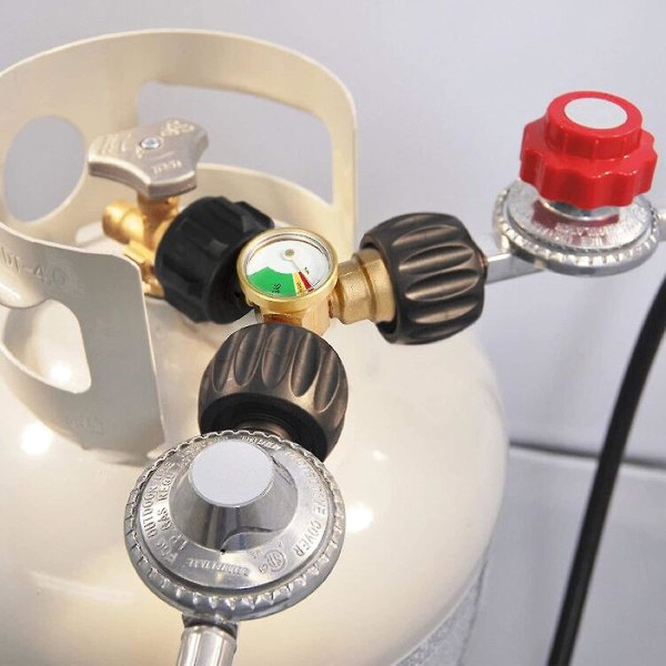 Propanfordeler, 2-veis Propan Tank Y-fordeler Adapter med Måler, LP Gass Adapter T-stykke
