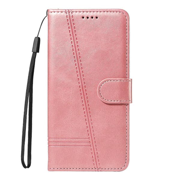För Oppo A5 Pro 5G Plånboksfodral T-Formade Linjer Läder Telefonskal Ställ - Roséguld