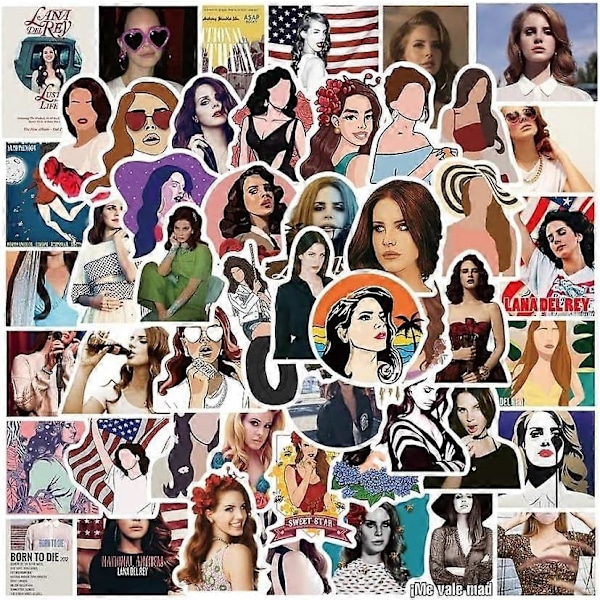 Lana Del Rey Sanger Vinyl Finish Udskårne Stickers Dekaler til Laptops, Telefoner, Etuier, Vægge, Bagage, Bøger, Vandflasker - 50 Stickers