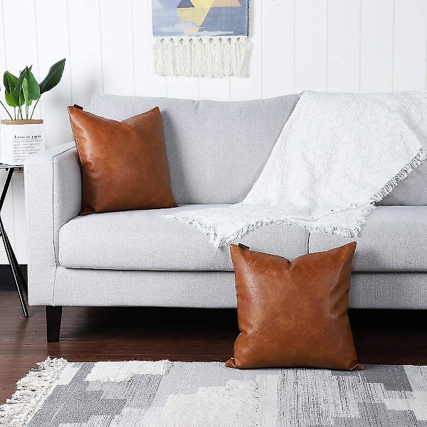 Set med 2 Lyxiga Konstläder Kuddfodral Moderna Bekväma Dekoration Kuddfodral för Soffa Vardagsrum Balkong Trädgård för Familjen, 45x45cm,bro