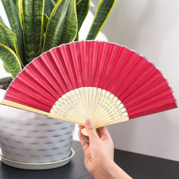 12-pak håndholdte ventilatorer Silk Bamboo Foldevifter Håndholdt Folded Fan