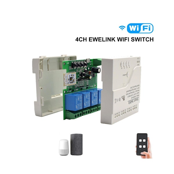 Smart Wifi Bluetooth Relämodul 7-32v På/Av-Styrning 4ch 2.4g Wifi Fjärrkontroll för Alexa Go