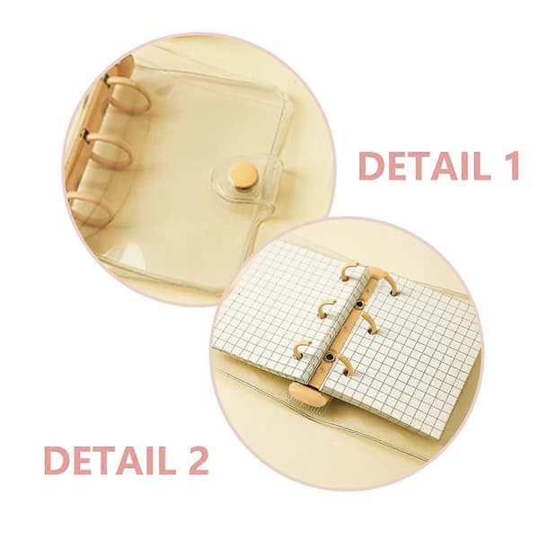 2-pack Mini Transparent 3-ring Binder Covers Folder Rund Ringpärmskydd med Knapp
