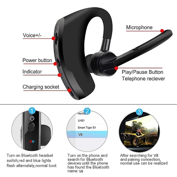 V8 Rtsport Bluetooth-hörlurar Trådlösa Stereo HD-mikrofon Hörlurar Bluetooth Hands In Car Kit Med Mikrofon För Smart Phone