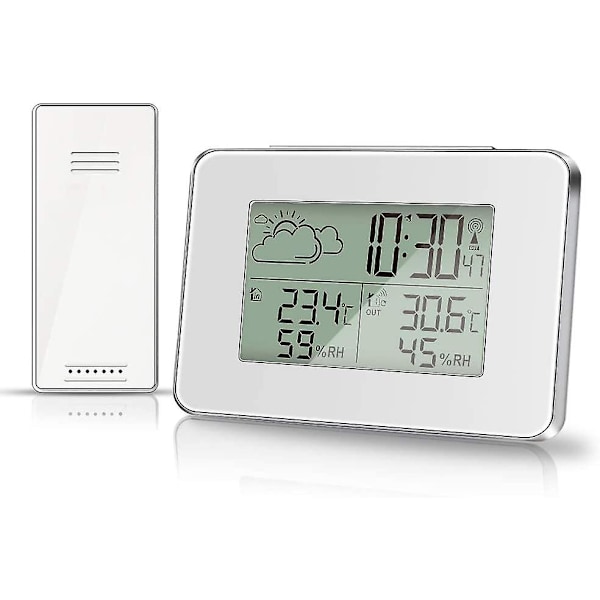 Trådløs værstasjon, hygrometer for innendørs og utendørs termometer med utendørs sensor LCD-skjerm digital temperaturfuktighetsmonitor med bakgrunnsbelysning