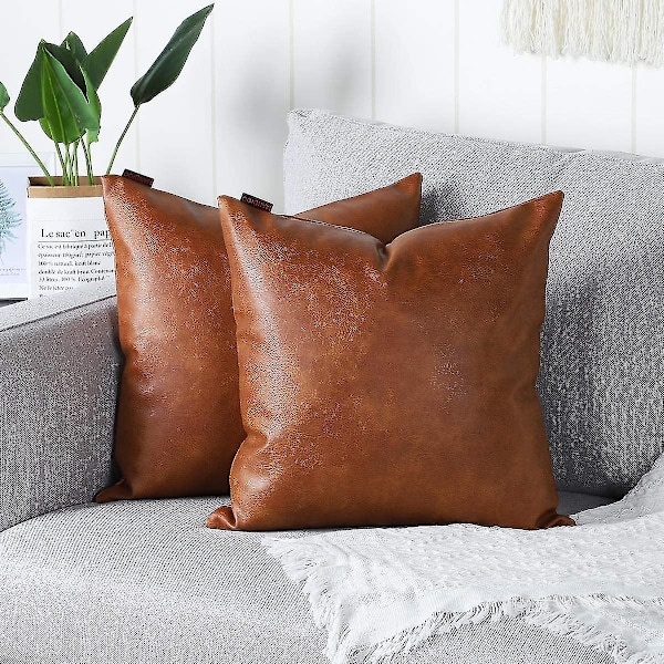 Set med 2 Lyxiga Konstläder Kuddfodral Moderna Bekväma Dekoration Kuddfodral för Soffa Vardagsrum Balkong Trädgård för Familjen, 45x45cm,bro