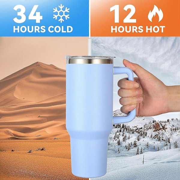 Termokande i rustfrit stål med sugerørslåg holder varmt og koldt 1,2 liter til rejser og udendørs brug.