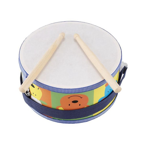 Trätrumma musikinstrument för barn med färgglada djur, remmar och trumpinnar. Tidig Edu