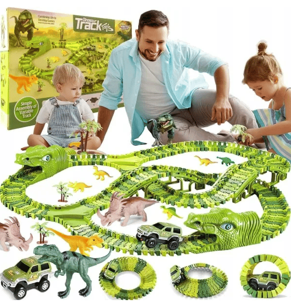 Stor bilbane for barn - dinosaur grønn