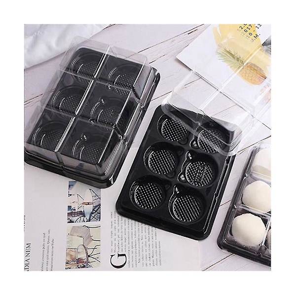 100 st 6-håliga Plastmånebakformar Transparent Muffins Cupcake Mochi Behållare Cookie Carrier F