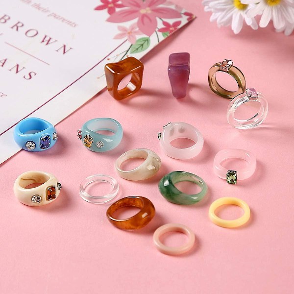 Dhrs 20 st Resinringar Akryl Söta Trendiga Ringar Färgglada Rhinestone Ringar Smycken Plast